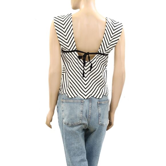 Anthropologie Maeve Square-Neck Cropped Tee Blouse Top Striped Print XXS 280112 - Picture 9 of 10